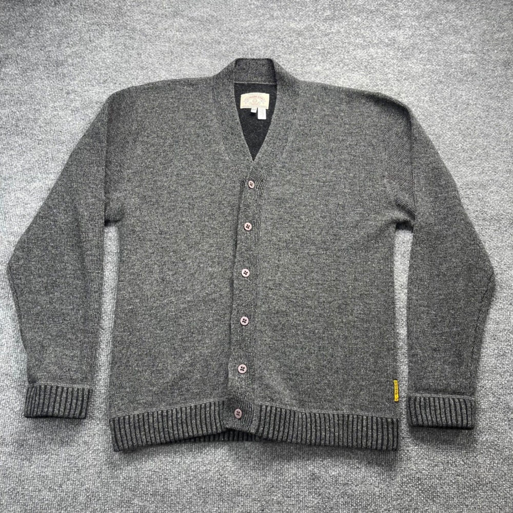 Vintage Armani Jeans Mens XS Grey Lambswool Button Front Cardigan Sweater Logo